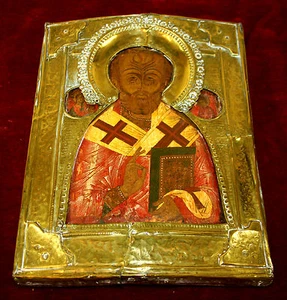 J1-024. ICON BYZANTINE. SAINT NICOLAS. ÉCOLE RUSSE. XVII-XVIII (?) - Picture 1 of 1