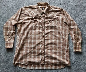 Vintage Karman Western Roper Shirt Tan/Brown Pearl Snap Long Tall - Picture 1 of 17
