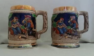 2 VINTAGE GERMAN STYLE CERAMIC BEER STEIN MUGS MADE IN JAPAN - Picture 1 of 9