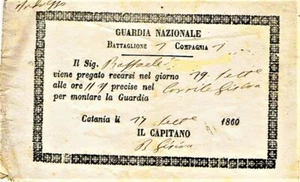 ANTICO BIGLIETTO COMANDO GUARDIA NAZIONALE REGNO DELLE DUE SICILIE- CATANIA 1860 - Foto 1 di 1