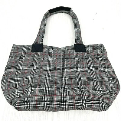 Bolso de Mano A New Day Blanco y Negro Espiga con Acentos Rojos 12"x12" Bolsillos Cierre con Cremallera Foto 1 de 4