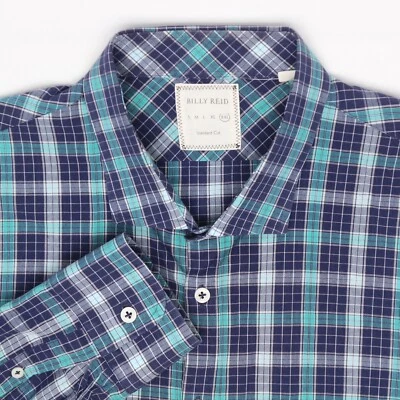 Camisa Billy Reid Para Hombres XXL 18.5/37 Azul Teal Blanco Cuadros Abotonada Cuello Extendido Foto 1 de 3