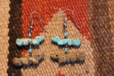 Navajo Fetish Turquoise Sterling Silver Earrings - Image 1 of 4