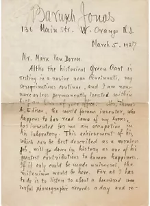 BARUKH JONAS 1927 AUTOGRAPH LETTER - Philosopher assisted EDISON rubber research - Picture 1 of 1