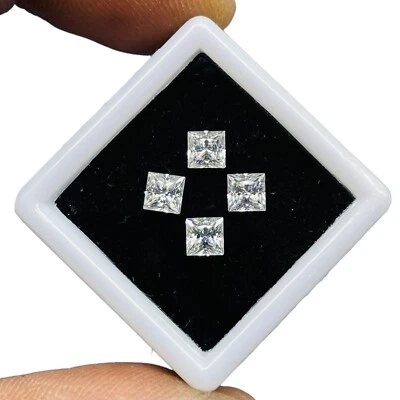 VVS 4 Pcs D Color Loose White Moissanite 4mm Princess Square Cut Loose Gemstones - Image 1 of 4