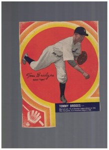 Tom Bridges Detroit Tigers 1937 Wheaties Oversize Hand Cut Card
