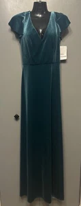 Vestido con capucha para mujer After Six en terciopelo Lux Str, largo maxi azul holandés talla 6   - Imagen 1 de 8