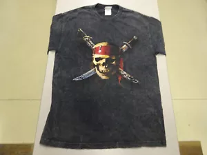 T-shirt vintage Pirati dei Caraibi maledizione nera lavaggio acido perlato nera media - Foto 1 di 8