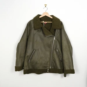 Joe Browns Size 24 UK Borg Lined Aviator Biker Jacket Faux Suede Olive 52 eu - Picture 1 of 14