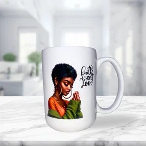 15oz Coffee Tea Mug White Ceramic Cup - Faith, Hope, Love Inspirational Art - Picture 1 of 4
