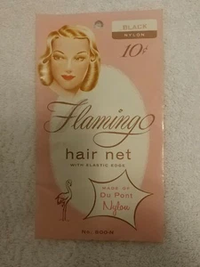 Vintage Hair Net! Flamingo Hair Net! Dupont Black Nylon! Elastic Edge! NICE!  - Picture 1 of 11