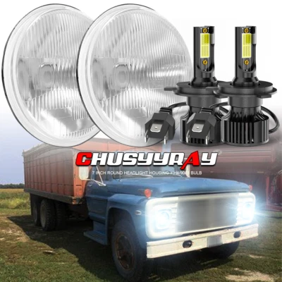 2pcs7" Round LED Headlights Hi-Low Beam DRL For Ford F600 F700 F7000 1970-1979 - Image 1 of 4