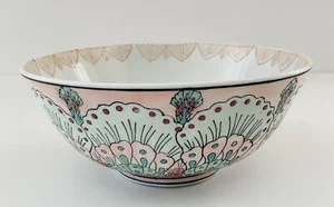 Antique Chinese Oriental Footed Hand Painted Pink Green Porcelain Peacock Bowl - Picture 1 of 12