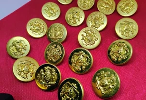 Vintage Waterbury Coat of Arms Gold Toned 1" Metal Uniform Buttons Lot Of 18 - Picture 1 of 1
