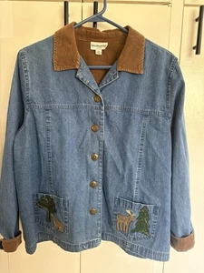 Camisa Breckenridge Petite Bordada con Botones para Mujer L Ligera Denim Tree - Imagen 1 de 12