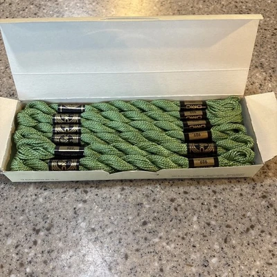 NOS DMC Pearl Cotton (Coton Perle) Size 3 Color 989 GREEN 12 skeins - Image 1 of 4