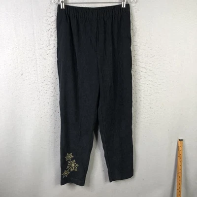 Quacker Factory Pants Womens Small Black Pull On Snowflake Embroidered Velvet - Image 1 of 4