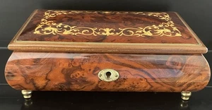 Swiss Reuge Musik Schmuckkästchen italienische Intarsien Holz & Messing schöne Wurzelholz mit Schlüssel - Bild 1 von 20