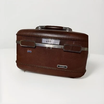 Vintage American Tourister Escort Train Case Luggage Makeup Brown 13" turn lock - Image 1 of 4