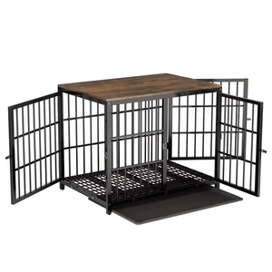 Heavy Duty Dog Kennels Metal Wooden Dog Crate End Table Furniture Style Pet Cage - Picture 1 of 18