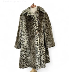 Vintage Wallis Faux Fur Leaopard Print Oversized Swing Coat Fit UK Size 12/14/16 - Picture 1 of 9