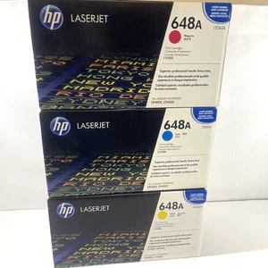 SET OF -3 NEW Genuine HP 648A Print Toner Cartridges Cyan Magenta Yellow SEALED - Picture 1 of 2