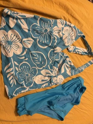 tankini 42 Blau Blumen Neckholder Sonne Meer Strand Urlaub Hawaii Kreuzfahrt  - Bild 1 von 4