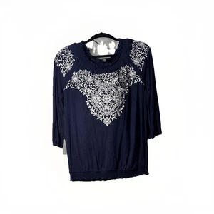 INC Blue  medium Embroidered Metalic Design With Sequins On Front And Shoulders - Picture 1 of 11