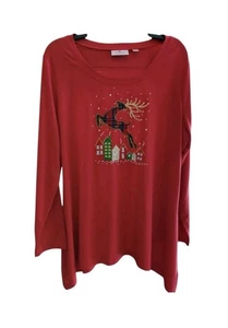 Quacker Factory Rentier Geschenke Shirt große Stickerei Lichter Slinky rot - Bild 1 von 8