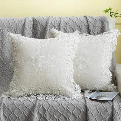 2 Pack Embroidered Spring Floral Throw Pillow Cover 18x18 inches, Farmhouse O... - Image 1 of 4