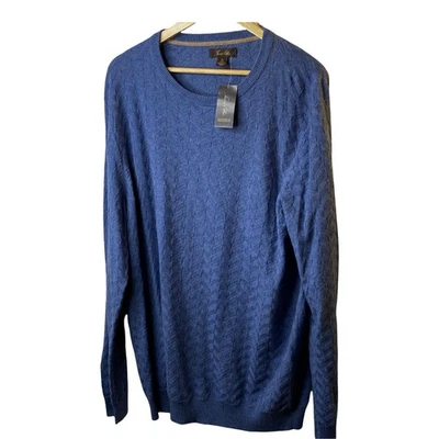Tasso Elba Moonlite Blue Chevron Knit Crewneck Sweater Mens  XL Cotton New GIFT  - Image 1 of 4