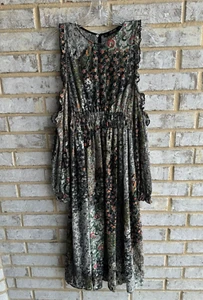 ZARA Cold Shoulder Floral Lace Midi Dress Women's Size XS - Picture 1 of 8