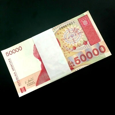 100 piezas x Billetes Dinara CROACIA 50.000 (50000) 1993 P-26 Paquete Sin Circular Foto 1 de 2