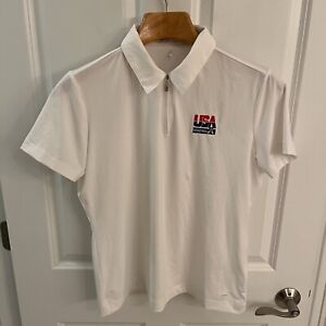 Nike USA Basketball Women Large L 12 14 Polo Shirt White 1/4 Zip Short Sleeve