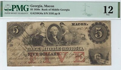 Georgia - Bank of Middle Georgia - $5 - Haxby GA 210-G6a - PMG Fine 12 - Image 1 of 3