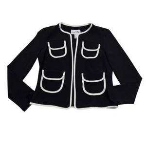 Joseph Ribkoff Black/White Piped Front Pocket Open Front Jacket Women's Size 6 - Picture 1 of 8