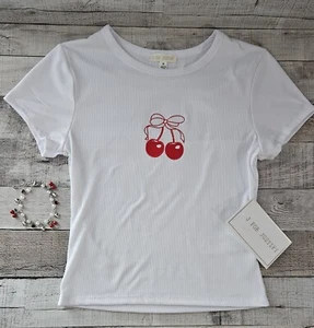 Women's Medium Cherries Top with Cherries and Hearts Bracelet - Set NEW - Picture 1 of 8