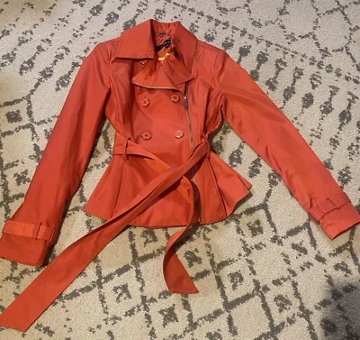 Black Rivet Women’s Orange/Melon Cotton Blend Belted Trench Coat /Jacket Sz XS - Image 1 of 4