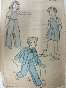 Vtg 30's Advance 4440 LONG or SHORT OVERALLS  Sewing Pattern Girl Child Boy Sz 2 - Picture 1 of 6