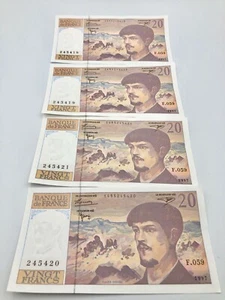 4 CONSECUTIVE UNCIRCULATED FRANCE 20 FRANCS BANKNOTES - Picture 1 of 2