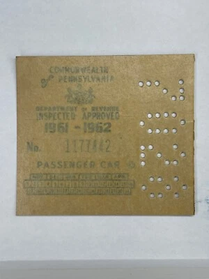 1961 1962 Pennsylvania Inspection Sticker Pa VTG UNISSUED Passenger Car -Dodge - Image 1 of 2
