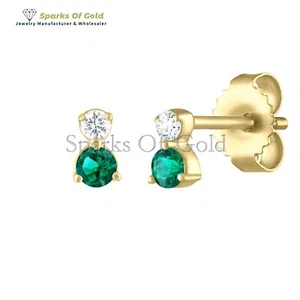Aretes de diamantes esmeralda natural de oro amarillo de 14 quilates joyería para fiesta - Imagen 1 de 3