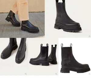 Loeffler Randall Toni Lug Black Leather Chunky Boots UK5 - Picture 1 of 9
