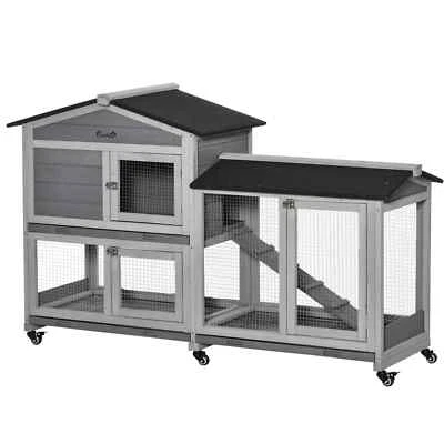 Wooden Rabbit Hutch, Guinea Pig Cage, with Wheels, Run, Slide-Out Tray, - Image 1 of 4