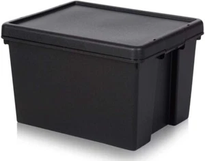 45L Black Storage Container With Lid Heavy Duty Plastic For Home Office Garage - Picture 1 of 9