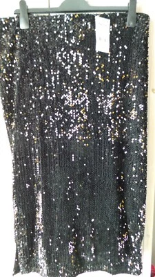 NEXT Tall black velvet sequin midi skirt BNWT - Size 16T - Image 1 of 3