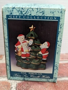90er Vintage Weihnachtsbaum Teelicht Kerzenhalter mit 3 Weihnachtsmännern Kletterbaum - Bild 1 von 6