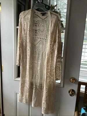 Chelsea & Theodore Women’s Beige Open Cardigan Crochet Knit Duster Boho Sz M - Image 1 of 4