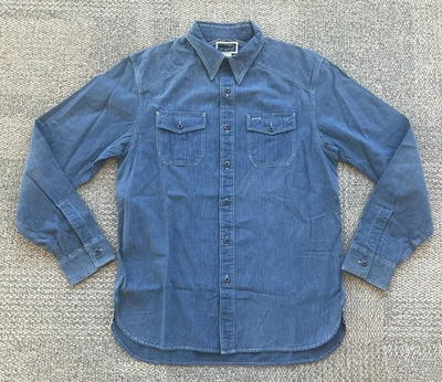 RRL Rlaph Lauren Camisa de Trabajo Rayas Azul Desteñido Railman Algodón-HOMBRES-M-RARA Foto 1 de 4