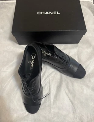 Authentic Chanel Lambskin Lace-Ups Shoes, Brand New With The Shoe Prevention - Image 1 of 4